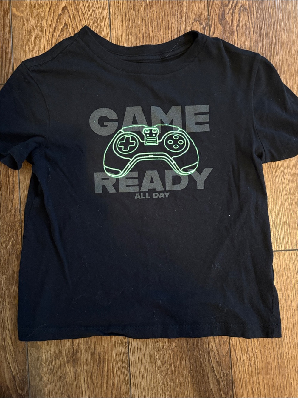 Old Navy Black Tee with Neon Green Game Controller Graphic